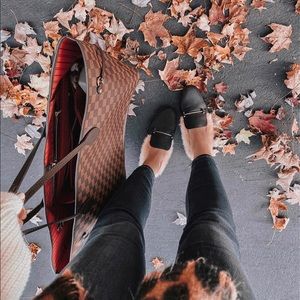 Faux Fur Mules Black with Gold tone hardware